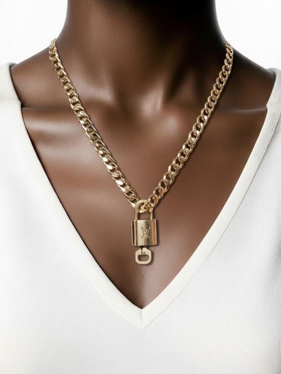Louis Vuitton Jewelry - Gold-Plated Necklace with Authentic Louis Vuitton Padlock